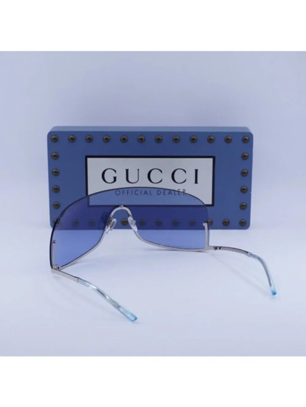Gucci GG1560S 003 Shield Sunglasses - Silver/Blue